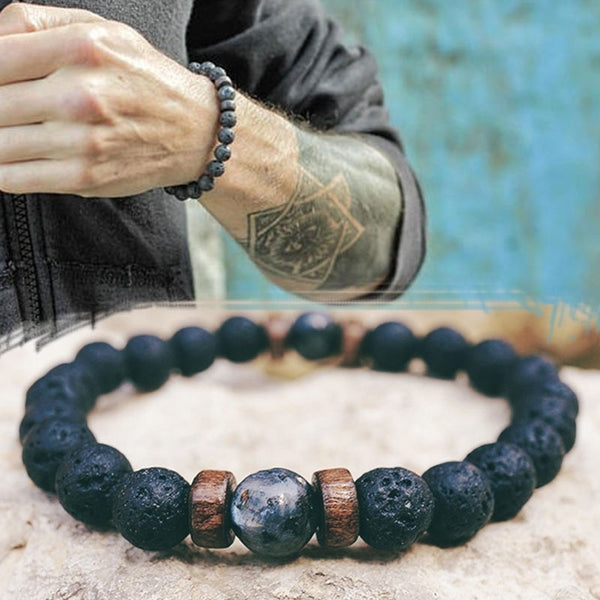 Men Bracelet Natural Moonstone Bead Tibetan Buddha Bracelet chakra Lava Stone