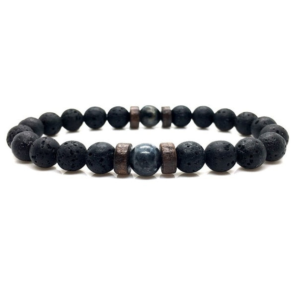 Men Bracelet Natural Moonstone Bead Tibetan Buddha Bracelet chakra Lava Stone